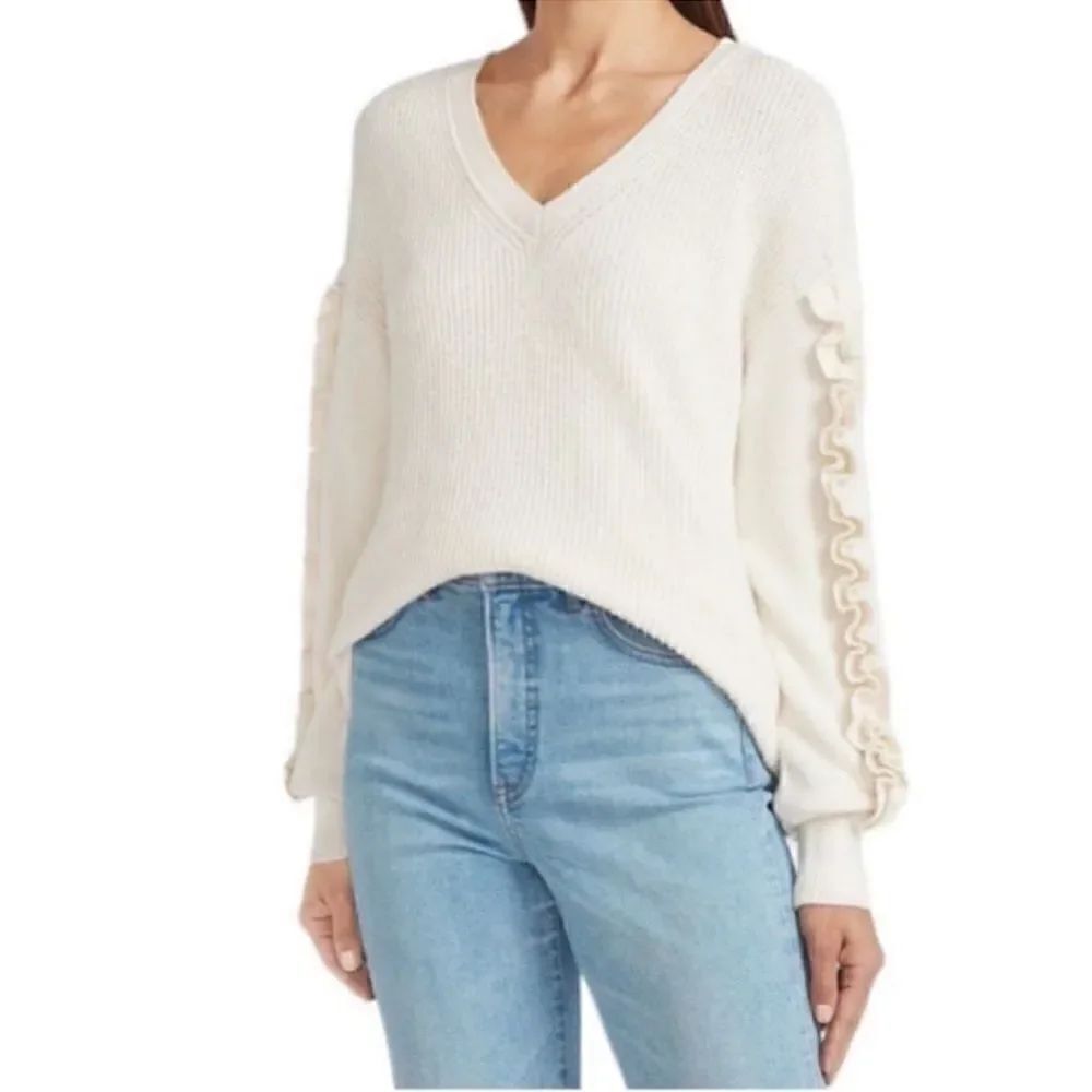 Express Cream Ruffle Sleeve Sweater(Size Small)